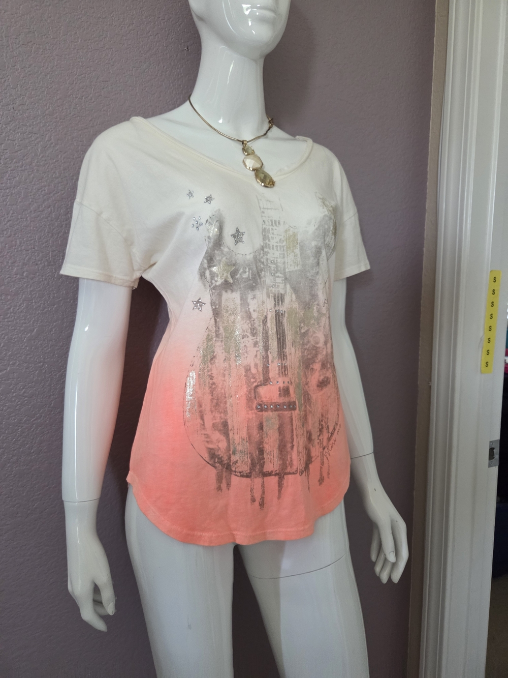Miss Me Ivory to Coral Ombre Guitar Graphic Tee